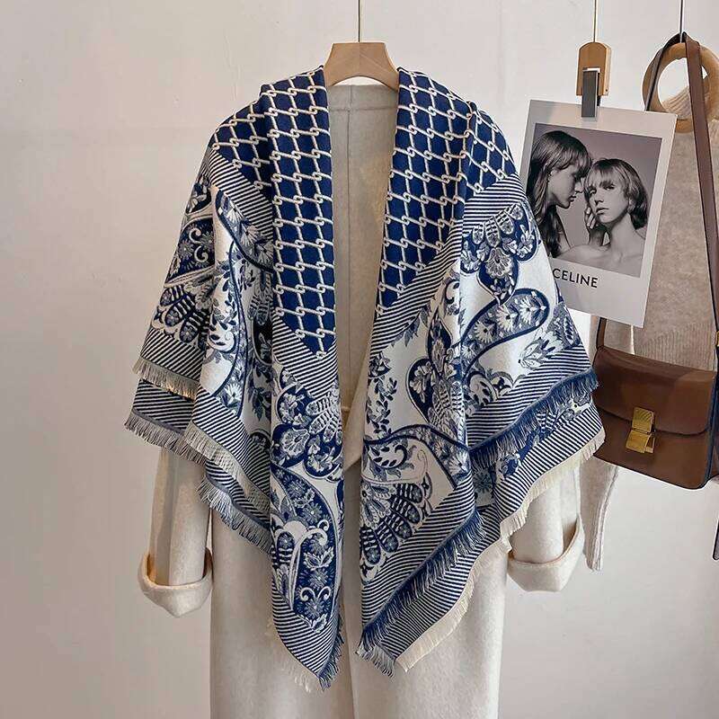 2025 Women's Luxury Brand Winter Cashmere Scarf - Tasseled Damask Printed Pashmina Shawl, Warm Wrap & Foulard Poncho XJ260304
