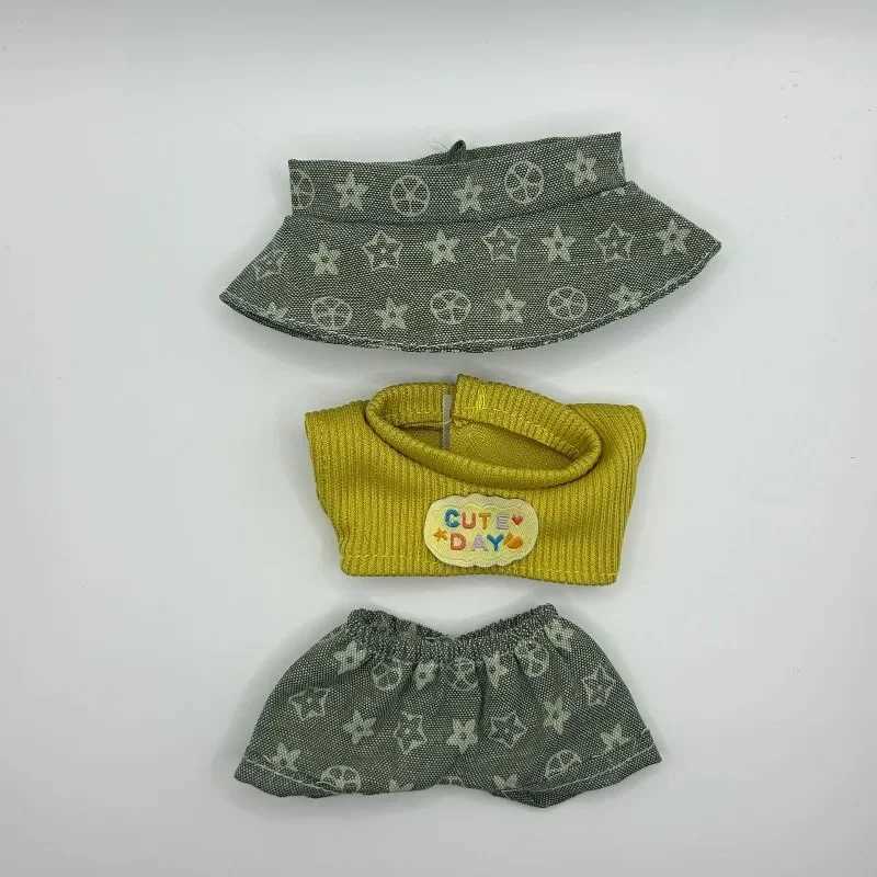 Retro Monogram Casual Set with Bucket Hat, Sweater, Phone Bag & Glasses for 17cm Labubu Dolls Blind Box Outfit AccessoriesT260304