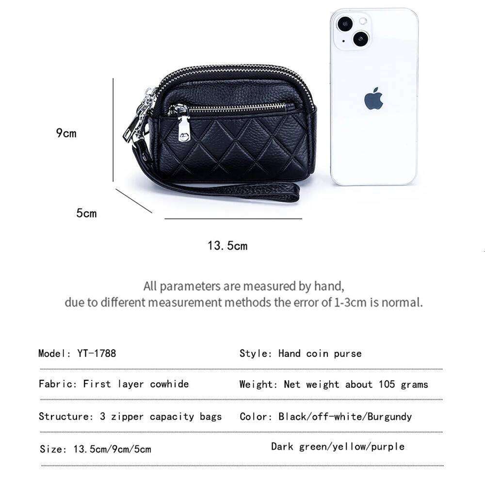 Women Purse Cowhide Large Capacity Three Zipper Multifunction Money Lipstick Pocket Clutch Coin Bag Removable Wrist Strap C260304