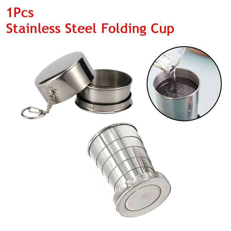 1Pcs Stainless Steel Folding Cup With Keychain Portable Retractable Telescopic Cups S260303