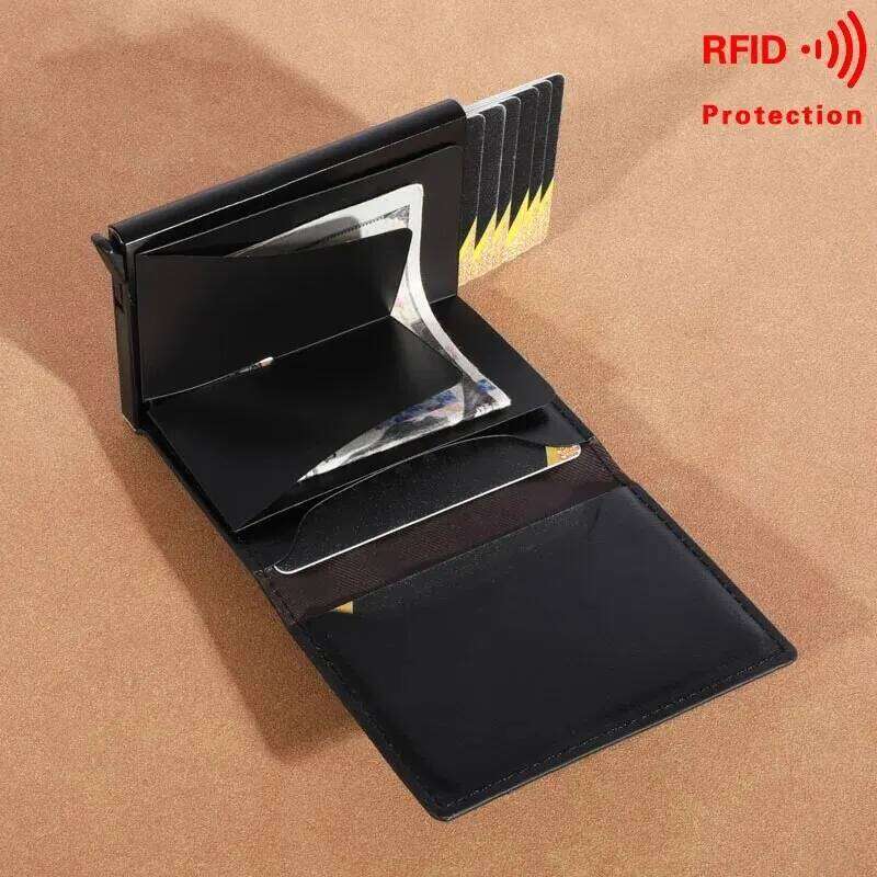 Custom Card Holder Wallets Rfid Black Carbon Fiber Leather Minimalist Wallet GiftsFor Men Personalized Male Purses C260304