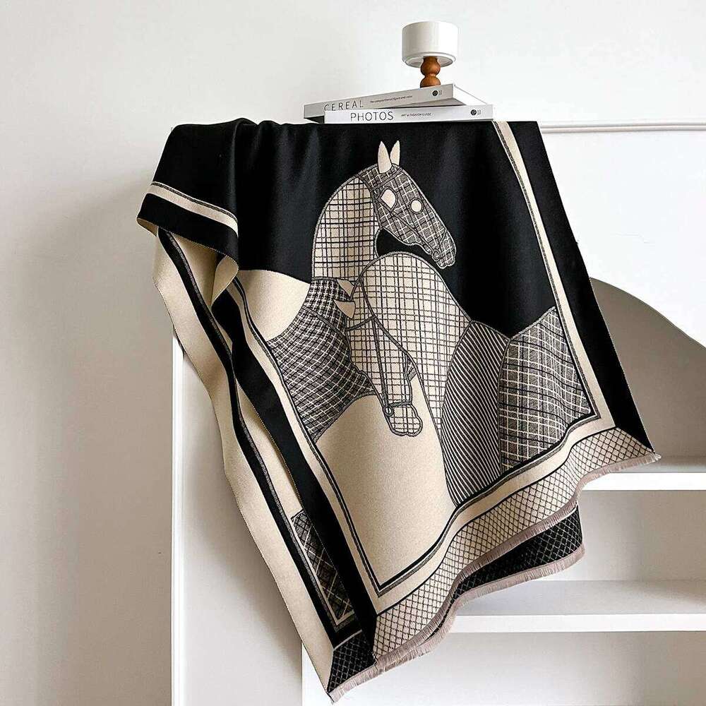 Women Luxury Horse Print Winter Poncho Shawl Animal Imitation Cashmere Scarves Pashmina Wraps Thick Warm Female Blanket Scarf XJ260304