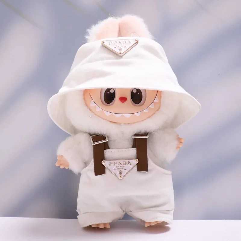 17cm Labubu II Blue Denim Overalls & Hat Set, Luxury Doll Outfit with Triangle Logo for Sitting Party AccessoriesT260304