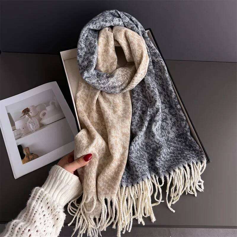 Neck Warmer Scarf Wome Winter Thickened Tassel Pashmina Shawl Faux Cashmere Warps Autumn Elegant Ladies Blanket For Men XJ260304