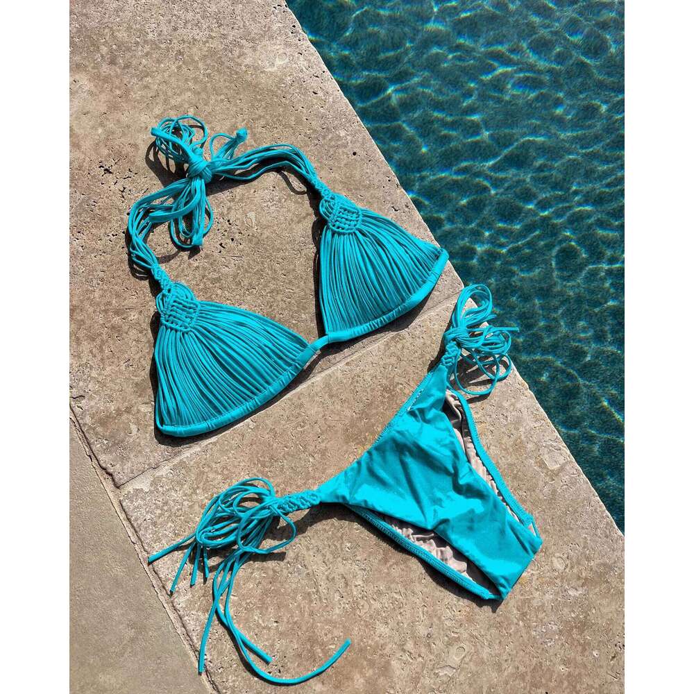 2025 New Bandage Stripes Brazilian Bikini Swimwear Women's Swimsuit Two Piece Set Female Sexy Lace up Mujer Beachwear Summer Y260303