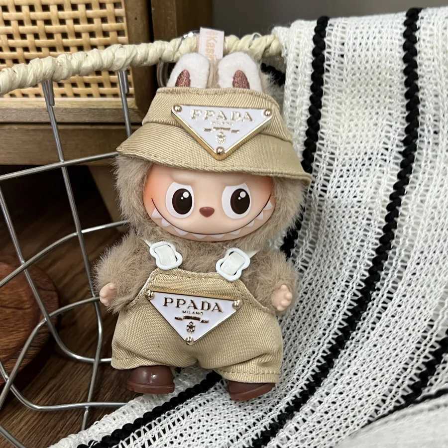 Labubu 4.0 10cm Korean Style Outfit - Overalls & Hat Set, Doll Clothing AccessoriesT260304