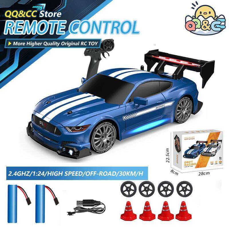 RC Drifting Car 1:24 4WD 30km/H High Speed LED Lights Gyro 2.4Ghz Remote Control with PVC Shell Electric Toys for Boys Kids Gift Z260303