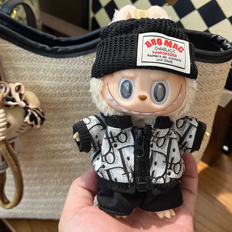 17cm Labubu Luxury Old Money Style Clothing Set, Trendy Hat & Leather Pants for V1 V2 V3 Doll AccessoriesT260304
