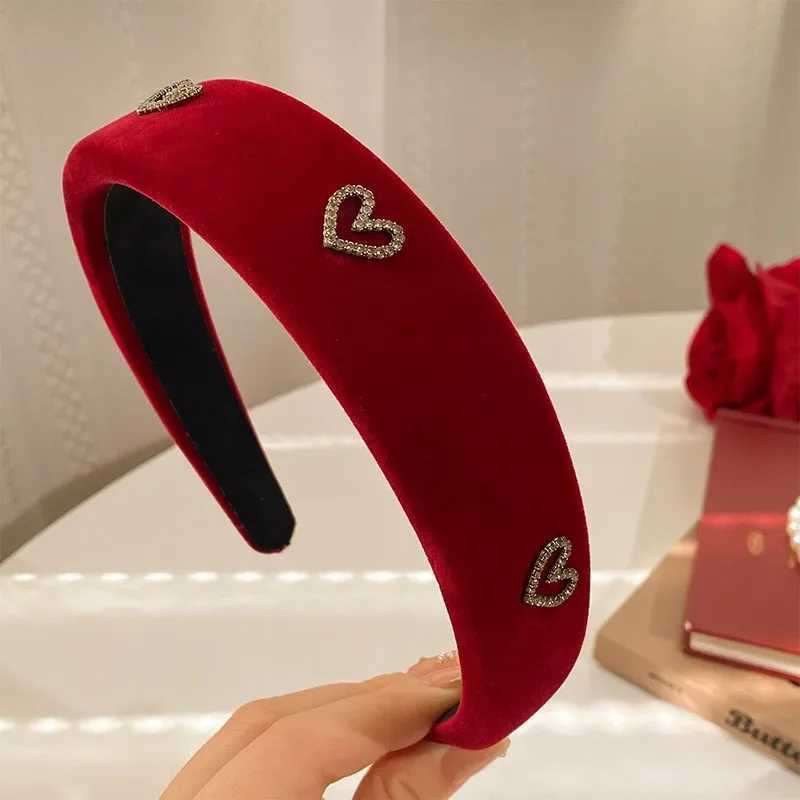 Retro Flocking Rhinestone Wine Red Black Velvet Headband Female Temperament Fashion Girl Headband H260304 - view 7