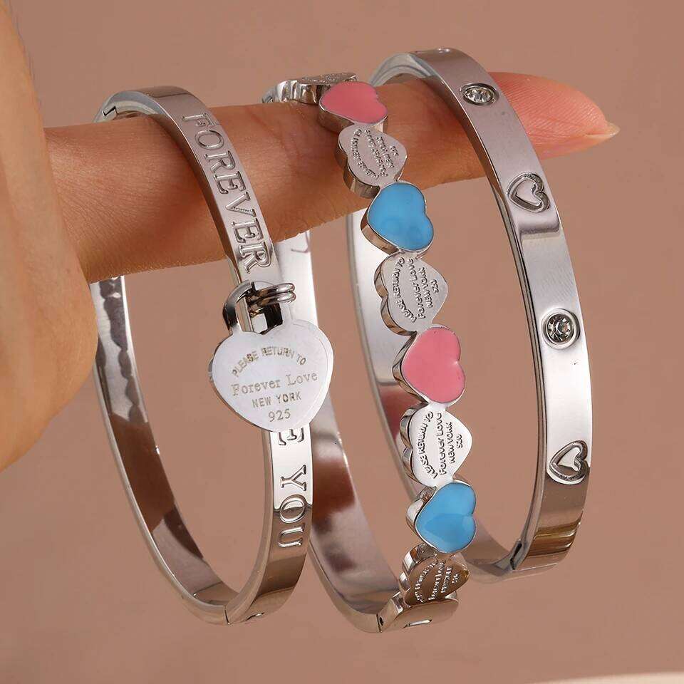 Yupsk 3pcs/Set Stainless steel Bracelet with Heart Elements Trendy Waterproof Durable Stackable Bangle Versatile Jewelry for Wom XJ260303