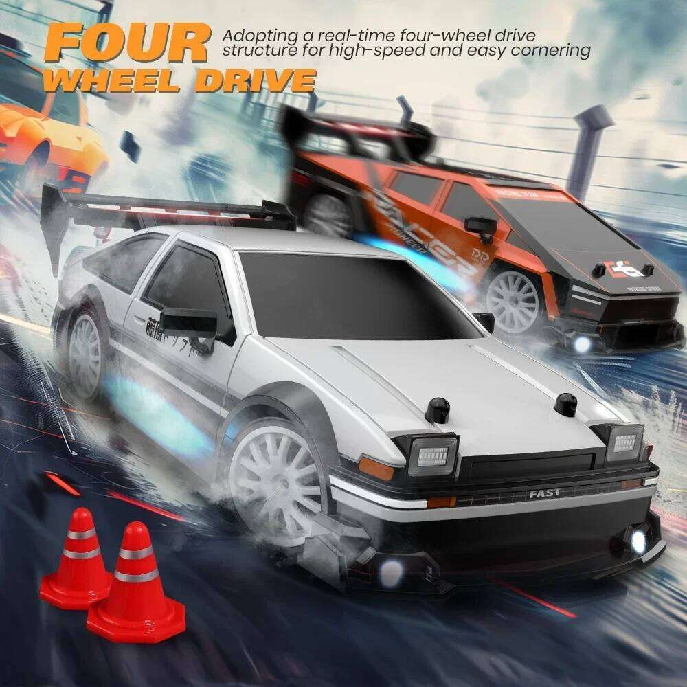 RC Drifting Car 1:24 4WD 30km/H High Speed LED Lights Gyro 2.4Ghz Remote Control with PVC Shell Electric Toys for Boys Kids Gift Z260303