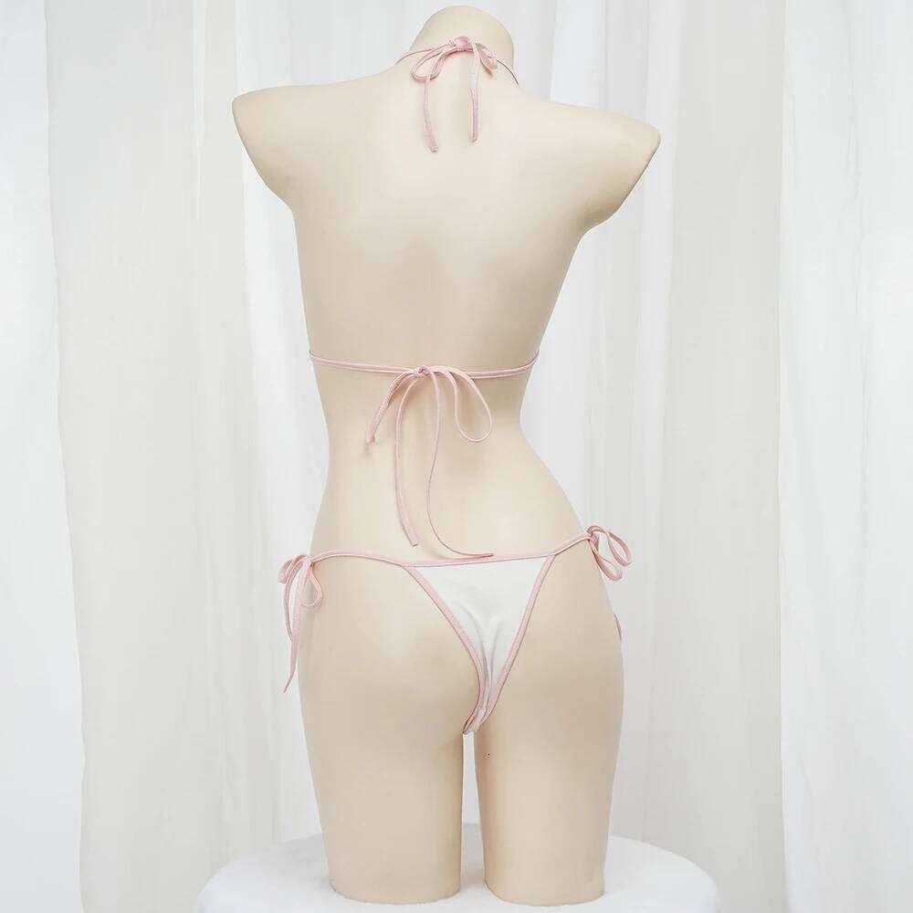 Cute Bikini 2025 Anime Kawaii Girl Cosplay Swimsuit Women Lace Up Bathing Suit Low Waist Bikinis Sets Beach Swimwear Y260303