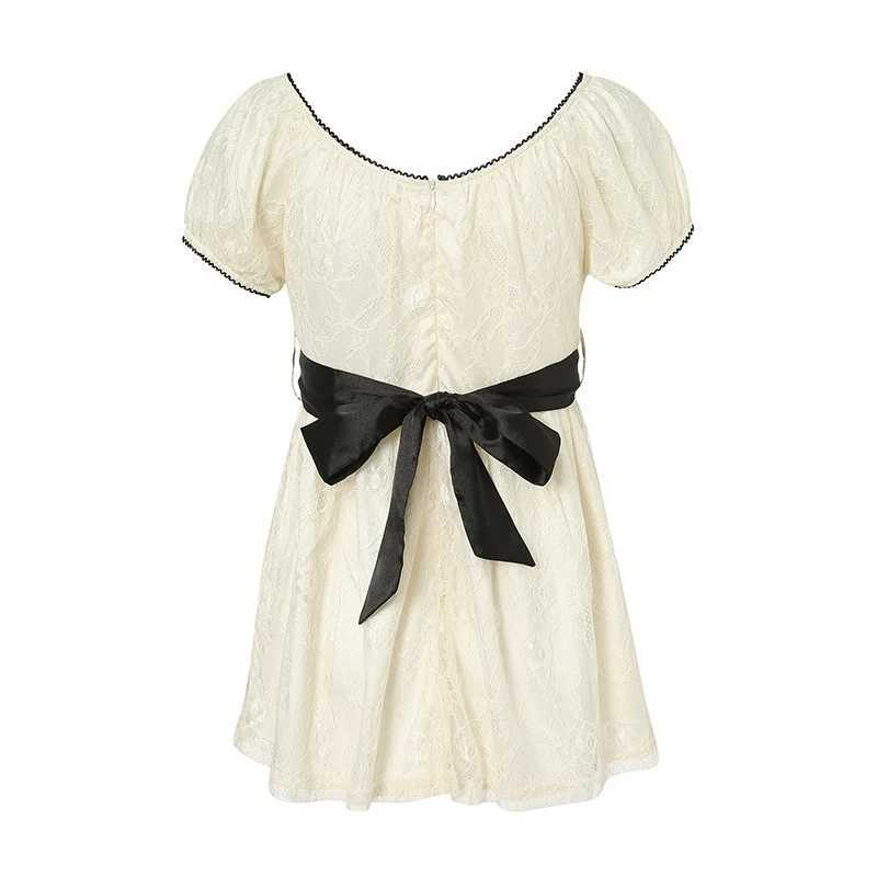 Xingqing 2024 Sweet Fairy Grunge Lace A Line Dresses Summer Women Patchwork Puff Sleeve Kawaii Dress 2000s Aesthetic Outfits M260304