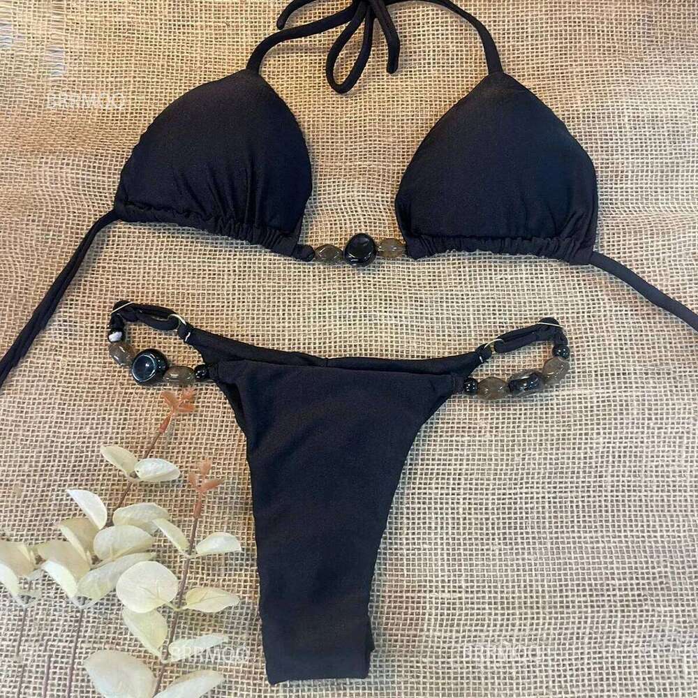 Push Up Bikinis 2025 Sexy Women Swimsuit Swimwear Female Solid Bikini Set Stone Biquinis Bathing Suit Swimming Suits Beachwear Y260303