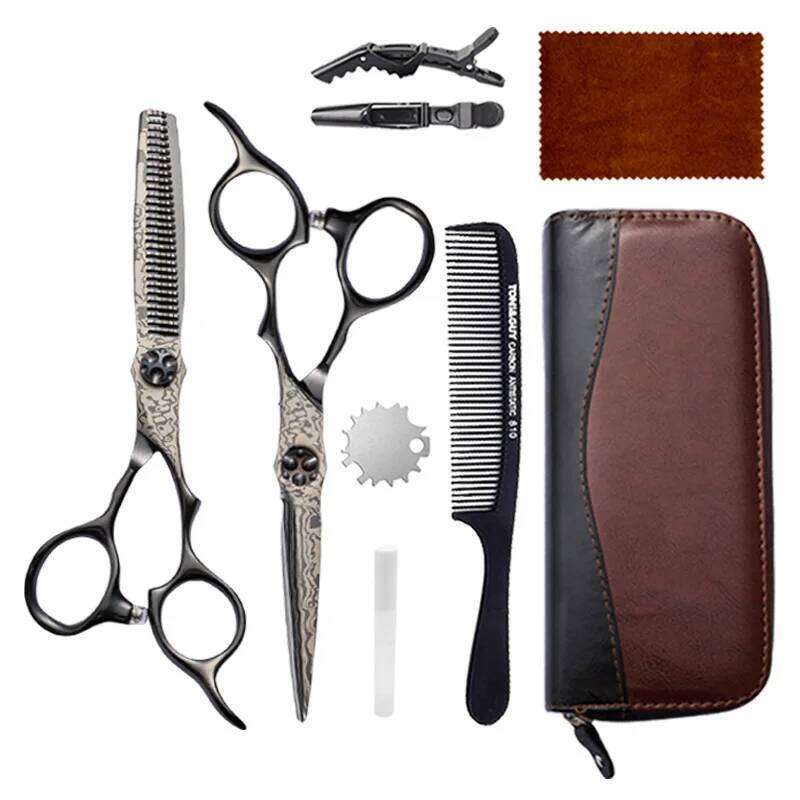 Professional Scissors Barber Set 6inch 9CR Stainless Steel Straight & Thinning Shears for Home Salon Hair Cutting Tools Kit H260303