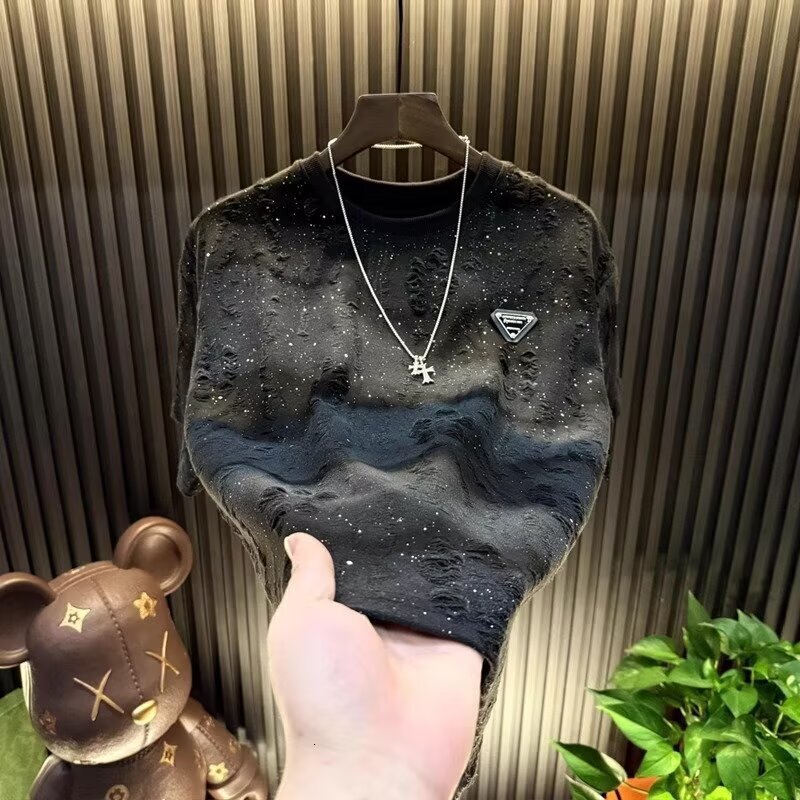 2026 New Designer Luxury Brand Lightweight Luxury Round Neck Top Summer Breathable Short Sleeve Men's Fashion Versatile Old T-shirt Men's Ca