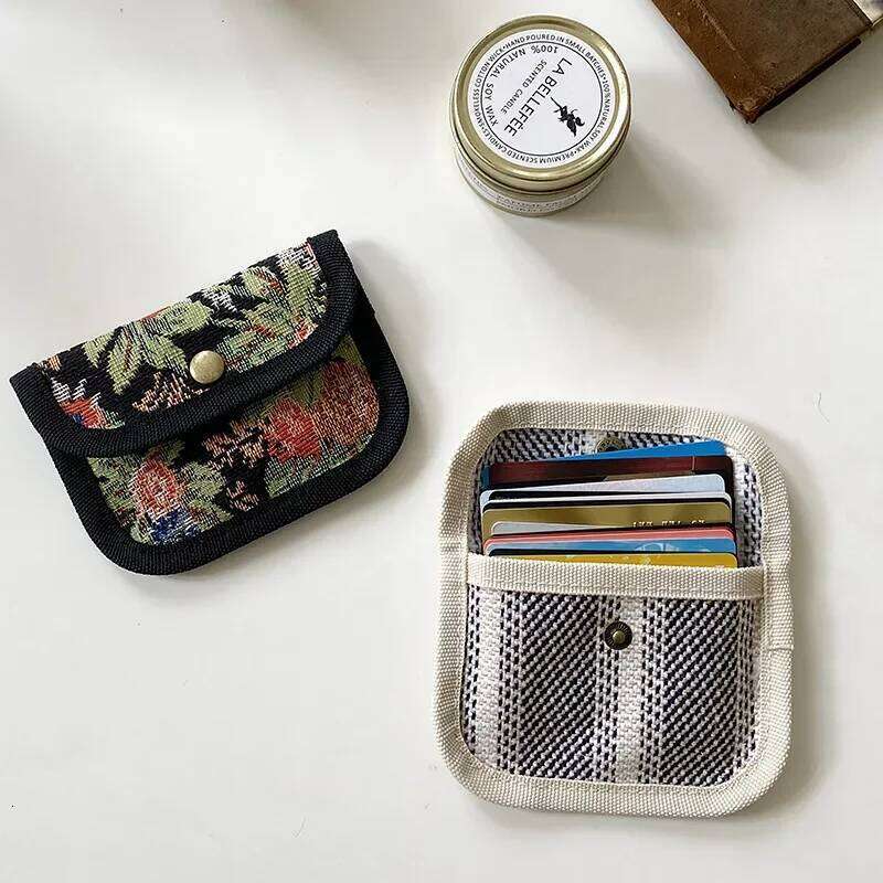 Striped Plaid Canvas Holder Portable Hasp Coin Purse ID Credit Card Cover Multifunctional Headphone Key Storage Bags C260304