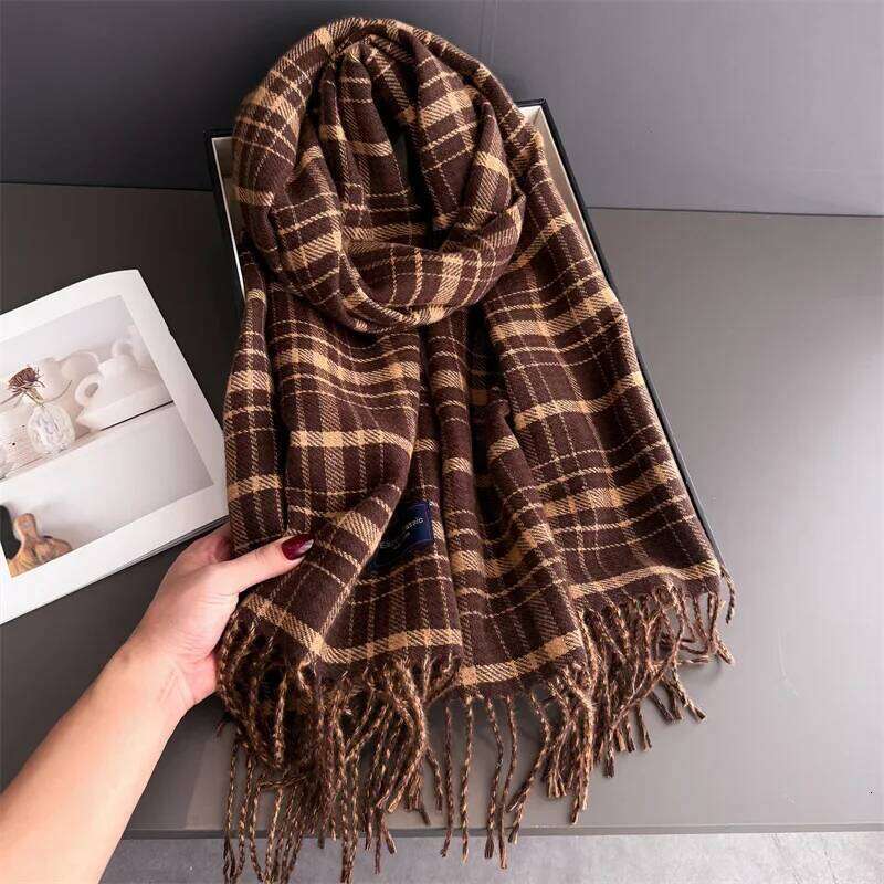 Winter Retro Thickened Scarf For Women Men Neck Keep Warmer Tassel Pashmina Shawl Faux Cashmere Warps Autumn Elegant Blanket XJ260304