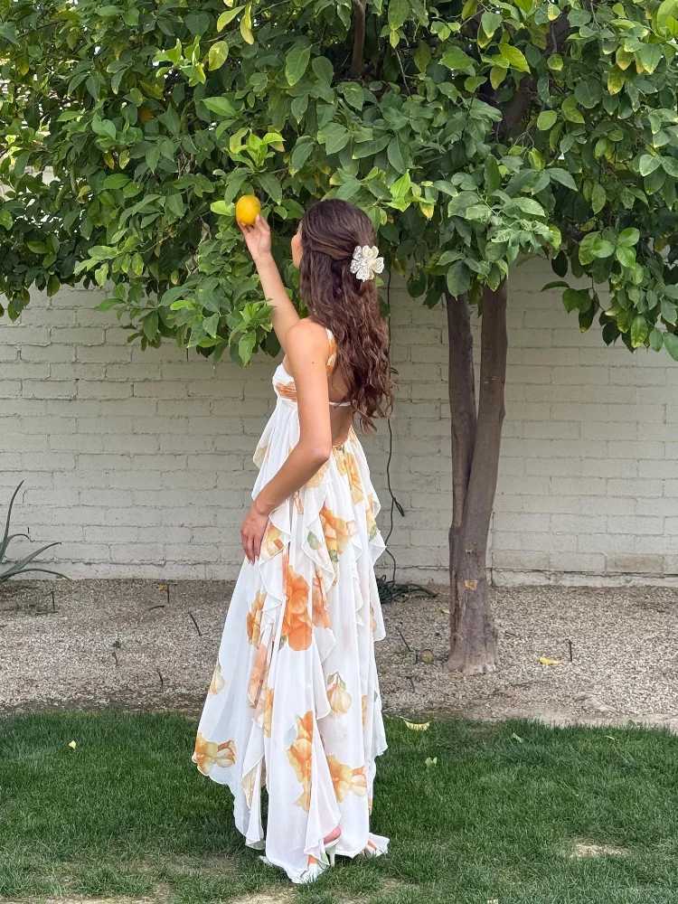 solid Irregular Ruffle print Halter Dresses Summer New Sleeveless Off Shoulder Holiday Robes Women Chic Highstreet Beach Dresses M260304