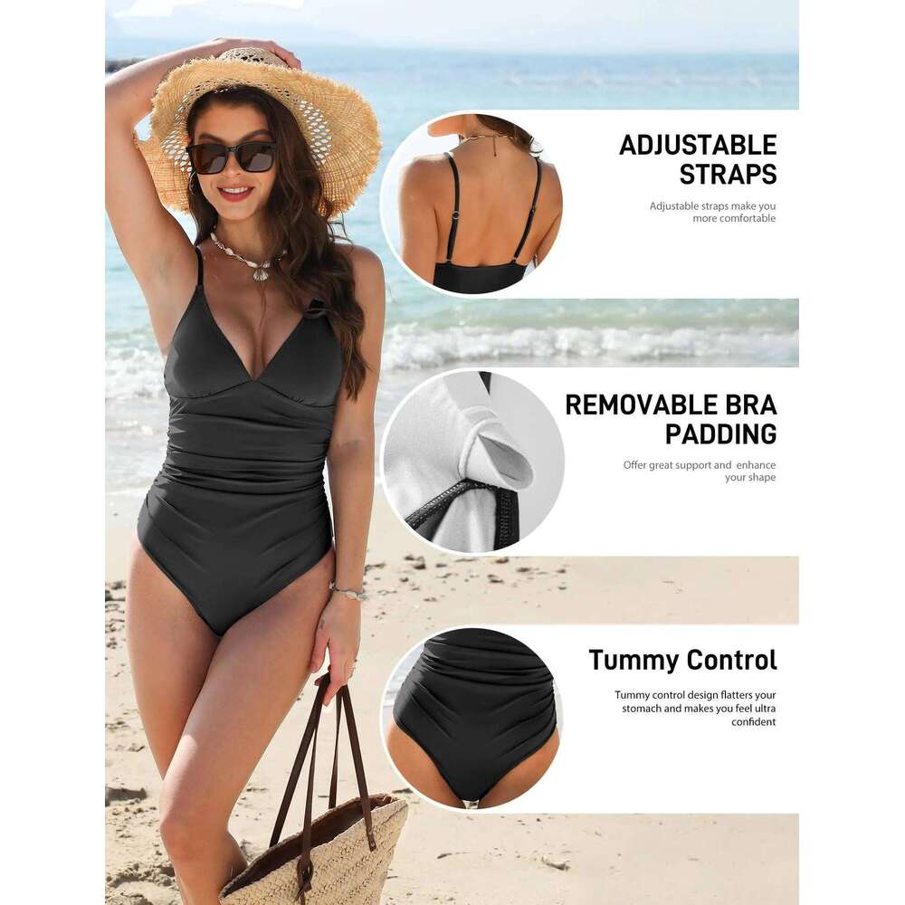 Women's One Piece Swimsuits Tummy Control Push Up Bathing Suits Wrap V Neck Cutout Tie Back Slimming Swimwear Y260303