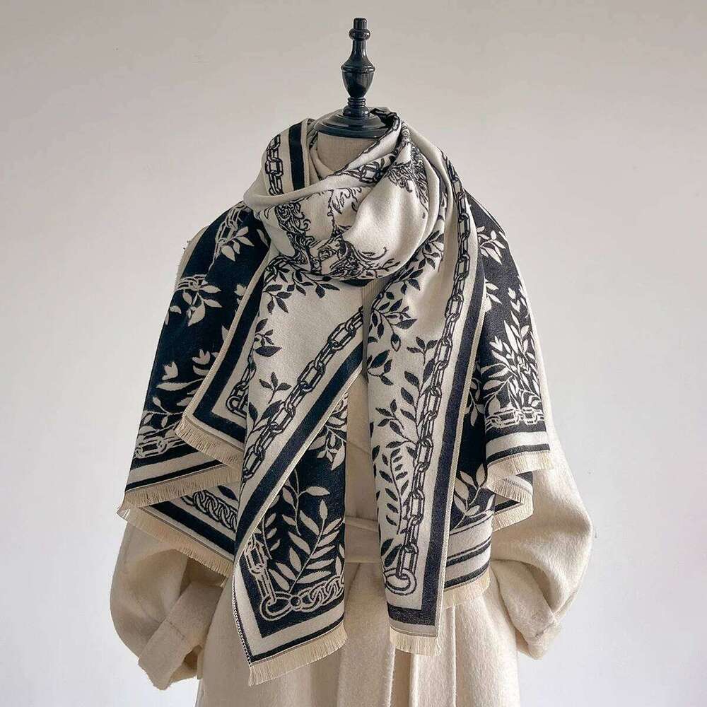 Women's Winter Faux Cashmere Scarf Thick Warm Patterned Cashew Flower Animal Print Travel Blanket Fashion Luxurious Accessory XJ260304