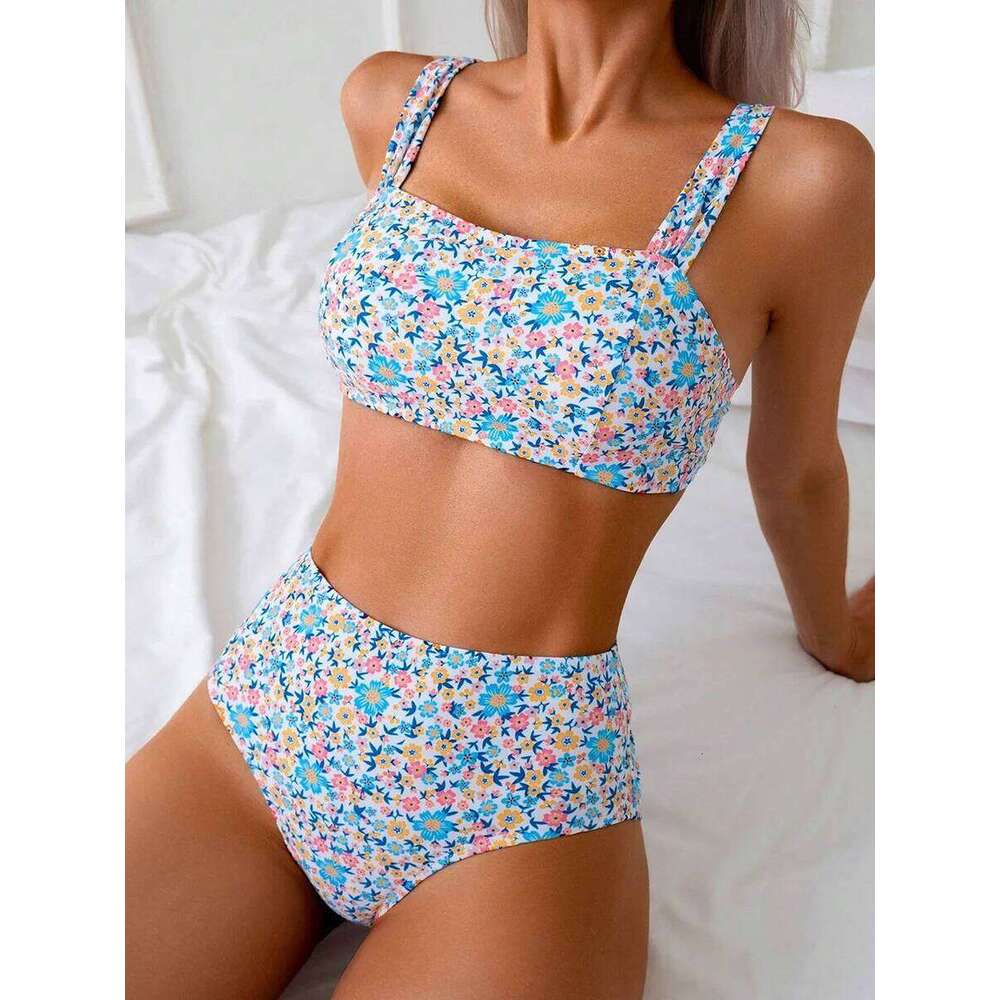 Sexy Floral Print Female Swimsuits Women Bikini 2025 Swimwear High Waisted Bikinis Sets Two Pieces Bandeau Bathing Suit Beahwear Y260303