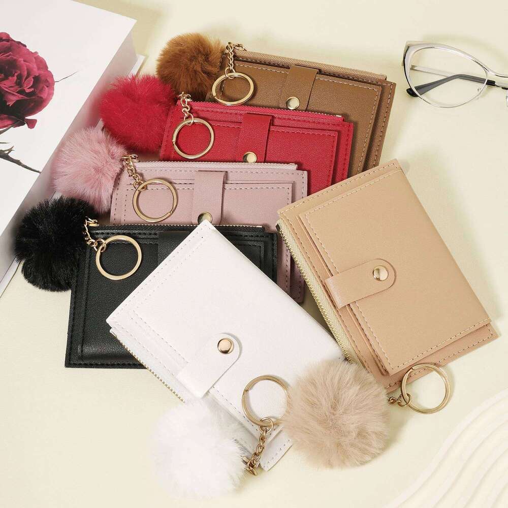 Women's Adored with a Delicate Pom pom fashionable simple short double stack wallet, lightweight and portable small credit c C260304