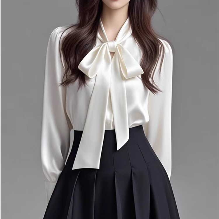 Silk Women's Long-sleeve Shirt Spring And Autumn Style French Designer Polo Shirt Hoodie High-end Elegant Top Designer Shirt Unique Design Niche High-end Blouse