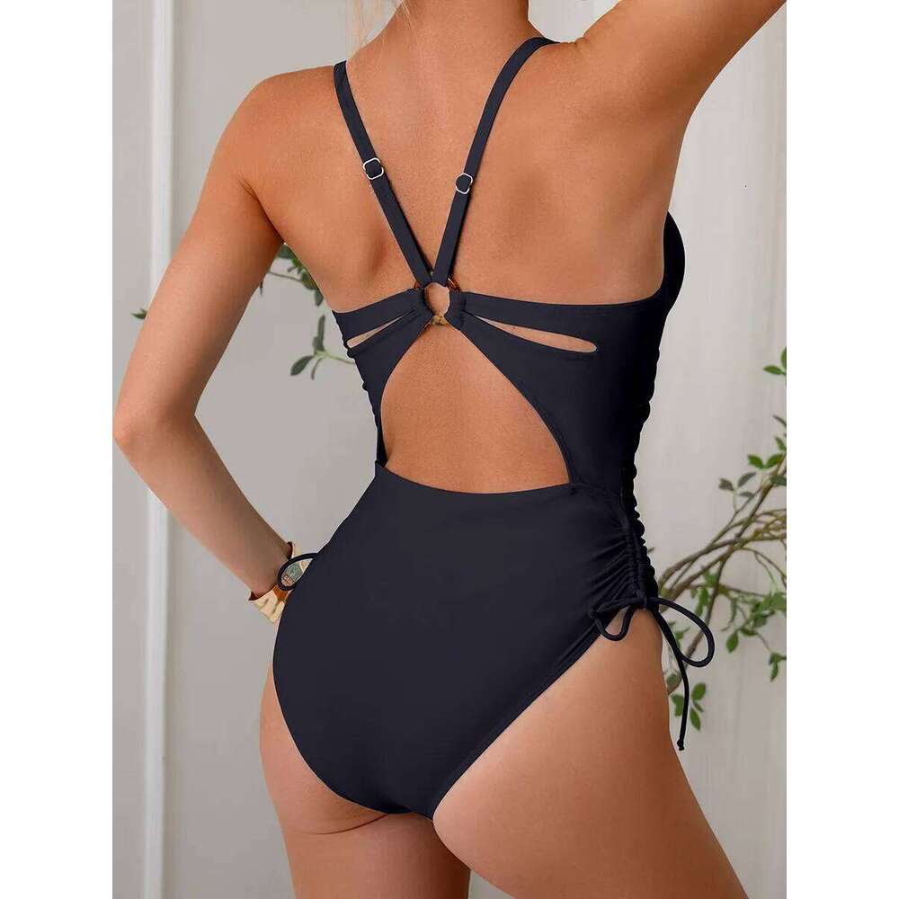 One Piece Swimsuit Women Tie Side High Cut Bathing Suits Tummy Control Swim Suit 2025 Ruched Monokinis Y260303