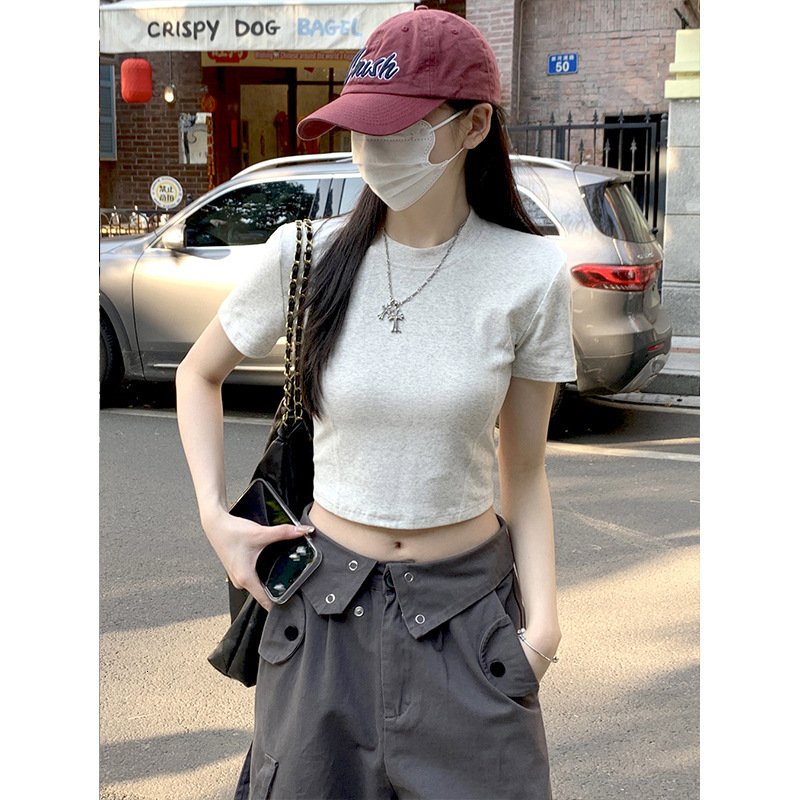 Elegant Polo Shirt Gray Short Top For Women Summer Fishbone Designer Designer Shirt Hoodie Design D American Style Cropped T-shirt For Petite Girls