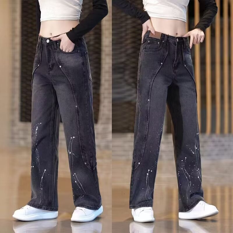 Designer Pants New Trendy Ins-style Versatile Pants With Washed Splash-ink Patchwork Loose And Drapey Suitable For Both Men And Women