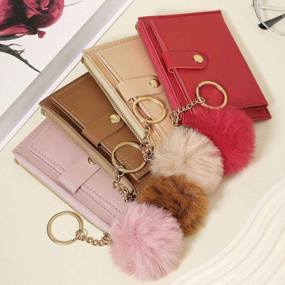 Women's Adored with a Delicate Pom pom fashionable simple short double stack wallet, lightweight and portable small credit c C260304