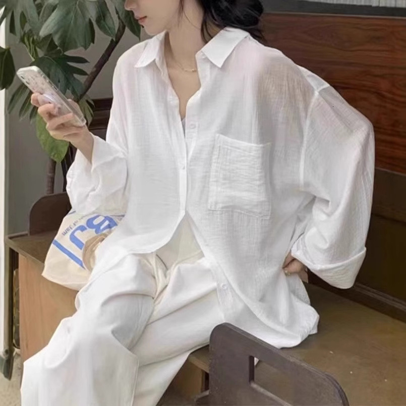 French-style White Cotton-linen Sun-protective Shirt For Women Summer Thin Outer Cardigan Women's Designer Polo Shirt Hoodie Linen Top Designer Shirt For Summer