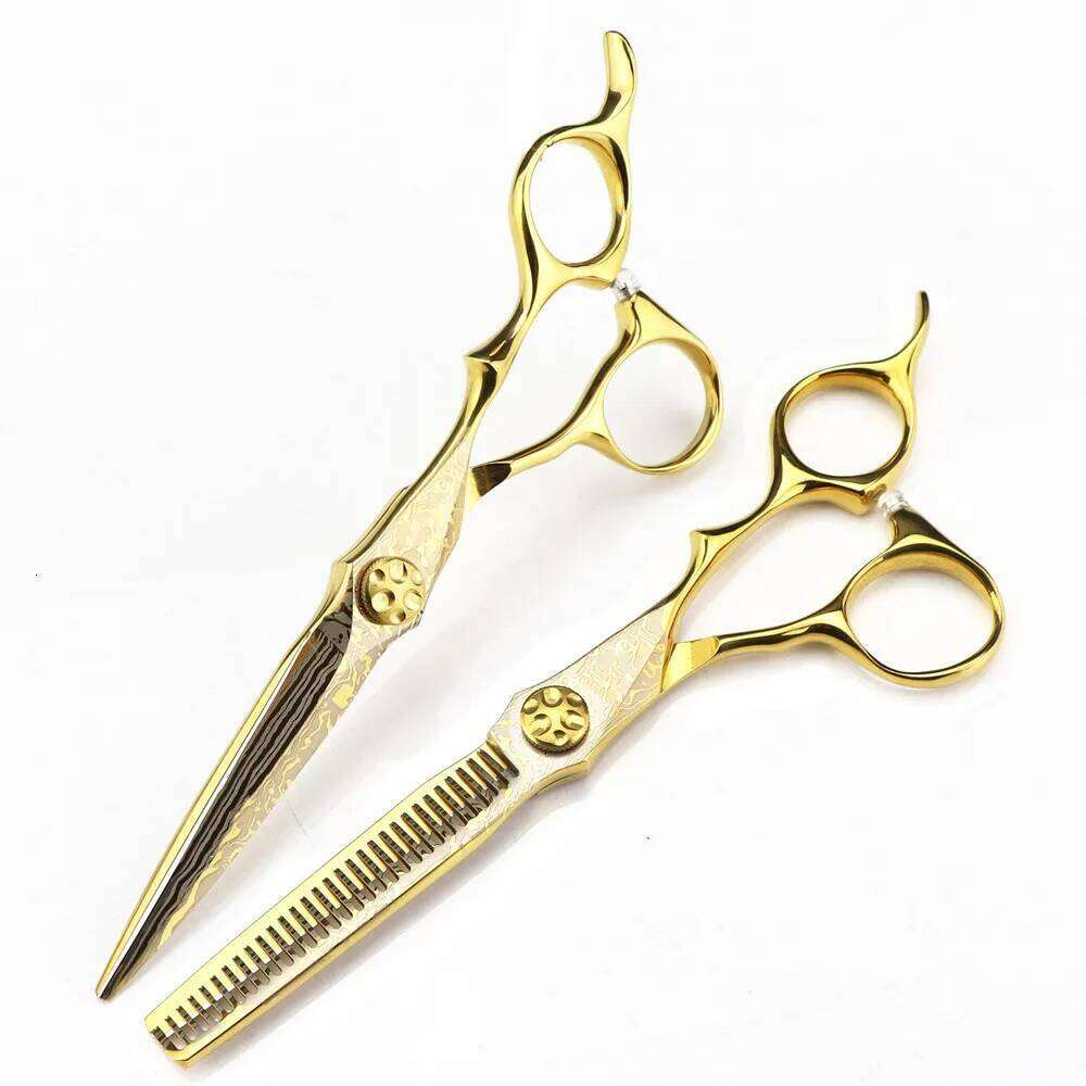 Professional 6 '' Gold Damascus cut hair screw cutting barber tools haircut thinning shears hairdresser scissors H260303
