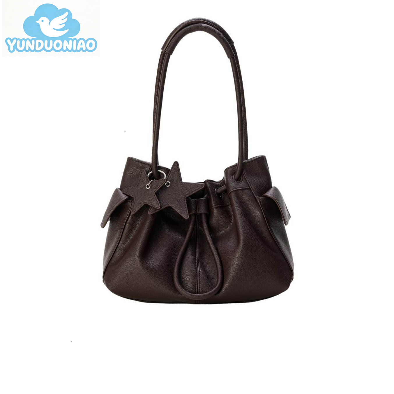 YUNDUONIAO new pattern soft leather drawstring bag, large capacity commuting handbag, casual cloud bag, women's hand-held shoulder bag