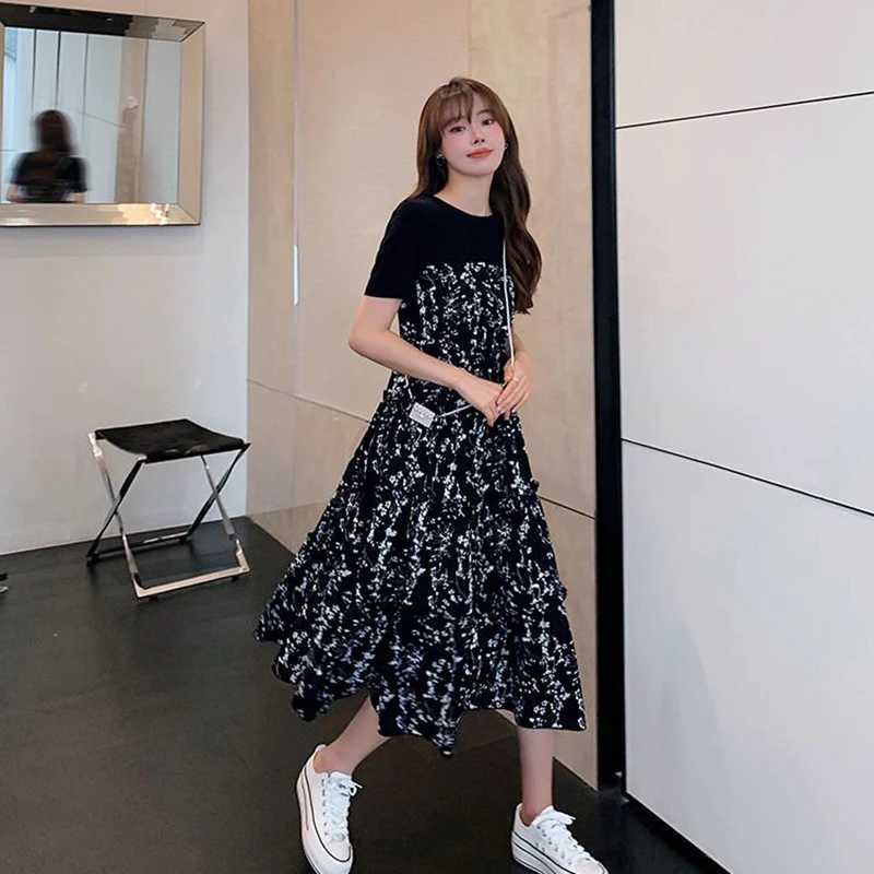 1pcs Women Dress Elegant Party Dresses Casual Dress Mid-Length Floral Printed Boho Casual Daily Chiffon Dress vestidos M260304
