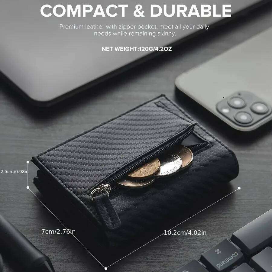 Men's with Zipper Coin Purse Automatic Pop-up Metal Credit Holder Minimalist RFID Blocking Business Card Wallet Idea C260304