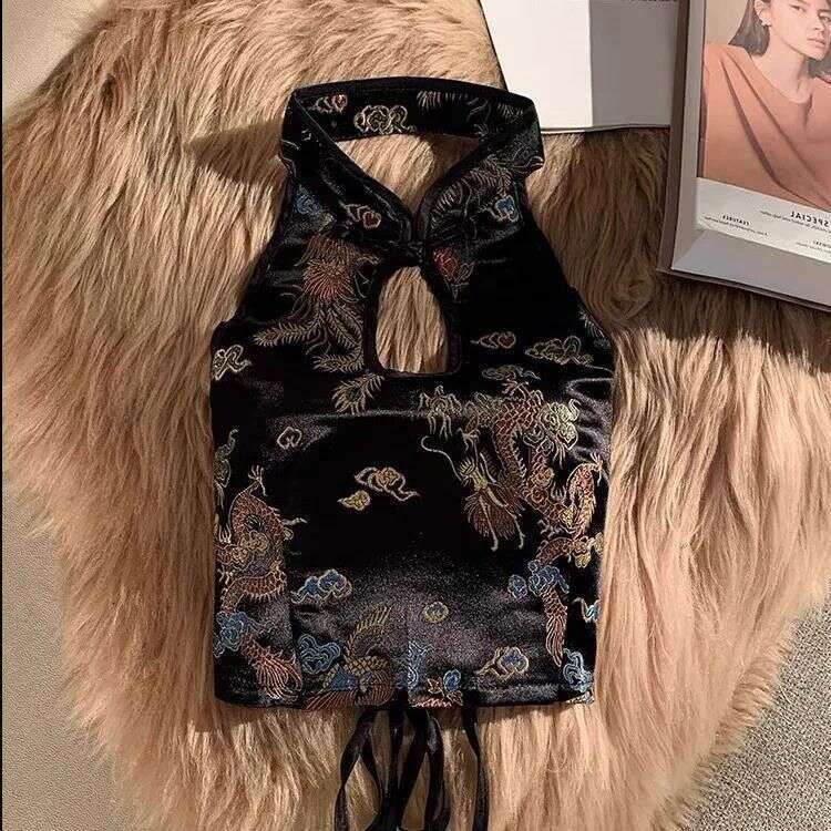 Plus-Size Women's Cheongsam Halter Neck Camisole, Outerwear, Sexy Inner Wear, Chinese Style Short Camisole