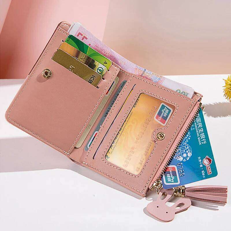 Simple Style Short Wallets Tassel Hit Color PU Leather Coin Purse Card Holders Small Clutch Women Girls Hand Bag Pouch C260304