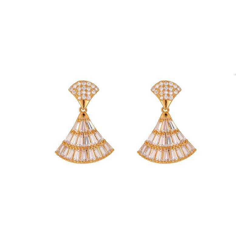French-style Micro-inlaid Zircon Fan-shaped With S925 Silver Pins High-end Earrings