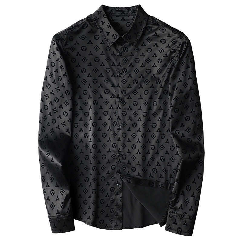 Fall fashion long-sleeved button-down solid-color large-sized business casual shirt for men