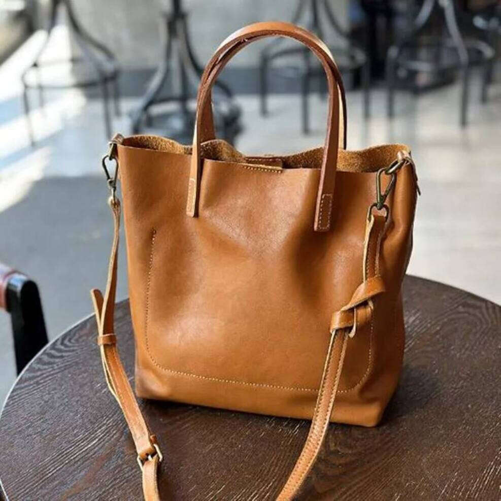 OLOEY 2025 New Japanese Vintage Cowhide Handbag Female Fashion Trend Temperament Commuter Leather Shoulder Crossbody Bag