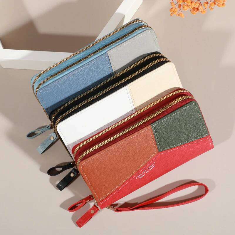 Lychee patterned Women's Wallet with Double Zipper, Large Capacity Multiple Card Slots, Phone Pouch, Casual PU Leather Clutch Ba C260304