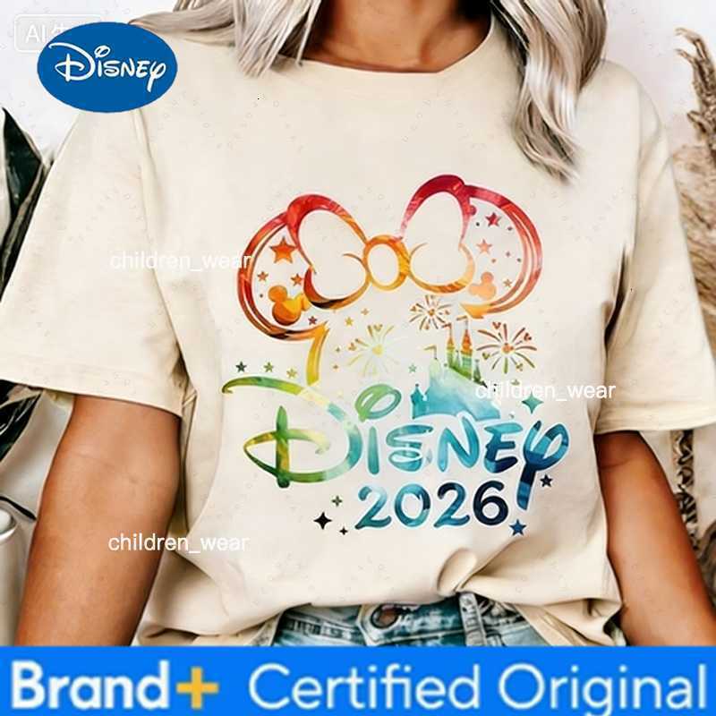 Disney 2026 Mickey And Minnie Gradient Graphic Printed Cotton T-Shirt Sweat Absorbing Family T-Shirt Clothing For Parents And Children H2603041