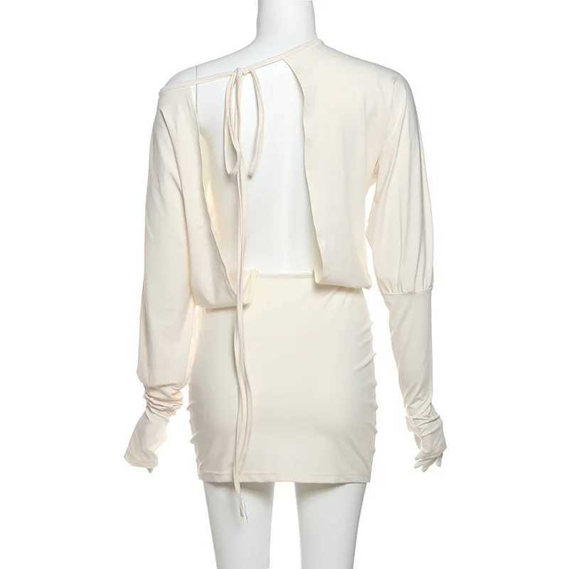 Oblique Shoulder Backless Irregular Sexy Mini Dress For Women Fashion Sleeveless Draped Ruched Club Dress Elegant M260304