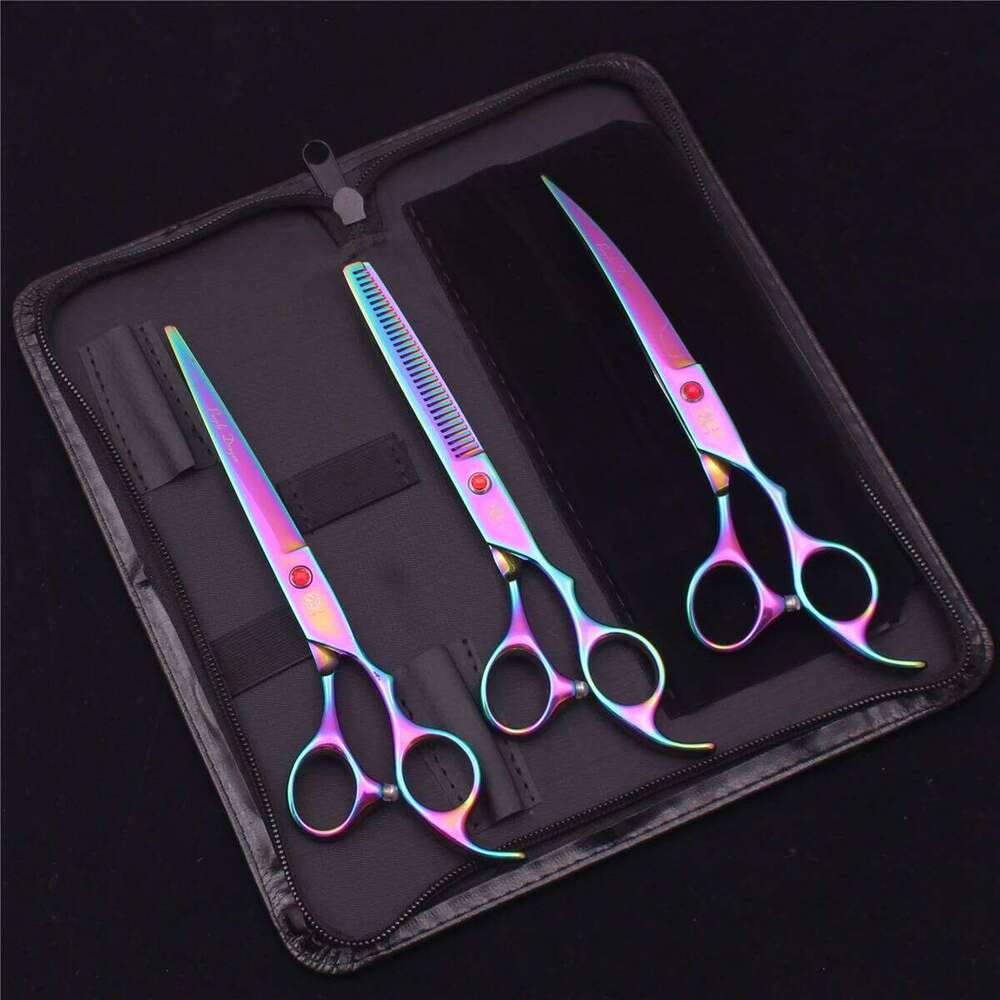 Purple Dragon Pet 7'' Stainless Dog Groomming Scissors Kit Straight Thinning Chunker Curved Shears Z3003 H260303
