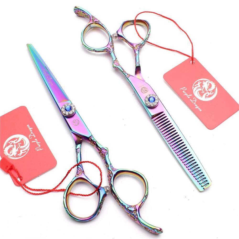 Purple Dragon Rainbow Barber 5.5"Cutting Shears Salon Thinning Professional Hair Scissors Plum Handle Z9002 H260303