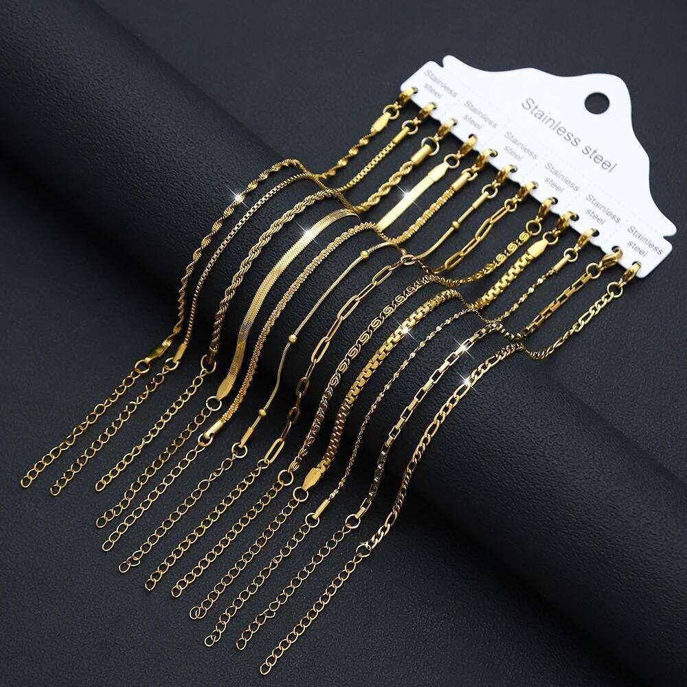 12Pcs/Set Stainless Steel Bracelet for Women, Silver Gold Color Multi Style Combination Chain, Waterproof Exquisite Jewelry Gift XJ260303
