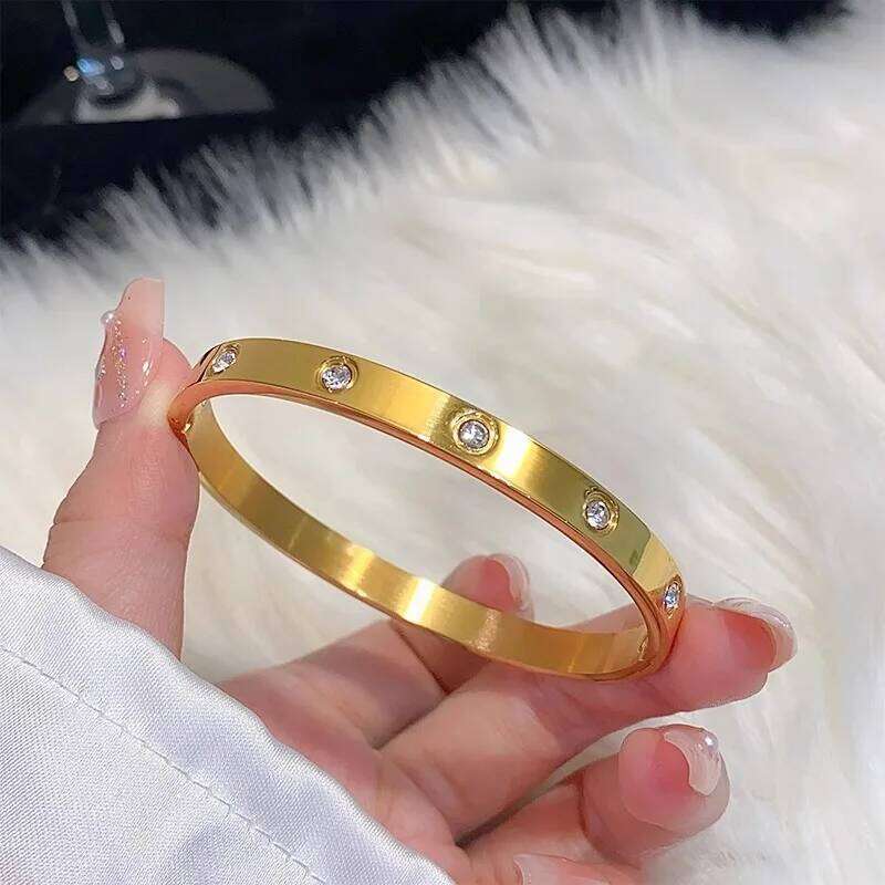 Titanium Steel Gold Silver Color Bangles for Women Girls Trend Waterproof Jewelry Luxury Sparkling Zircon Bracelet Bangle XJ260303