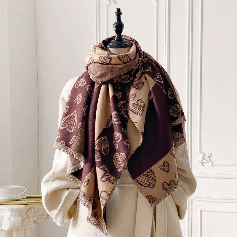 2025 New Luxury Brand Women Two-Sided Print Soft Warm Pashmina Love Shawl Winter Outdoor Coldproof Windproof Blanket Scarf XJ260304